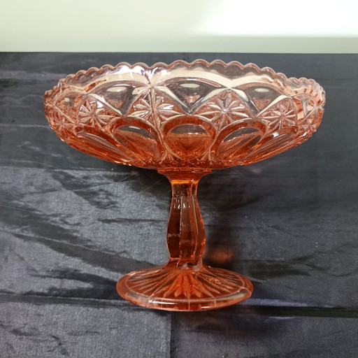 Bellissima ciotola vintage in vetro rosa Depression Glass con piedistallo – schalen