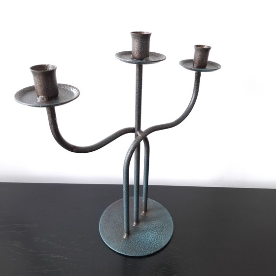 Image 1 of Vintage smeedijzer kandelaar jaren 60/70 brutalist