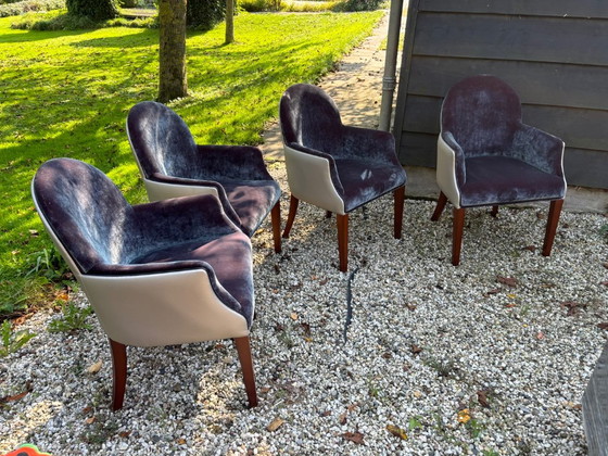 4 Diez eetkamerstoelen 'st Denis', Dièz, Polyester, Leer, Paars (foto 2 van 3)