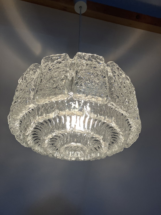Image 1 of Vintage IJsglas Hanglamp van Glashutte Limburg Duitsland
