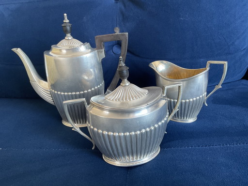 KIRBY BEARD & co, servizio da tavola in metallo argentato art déco da 3 pezzi (1920/1930)