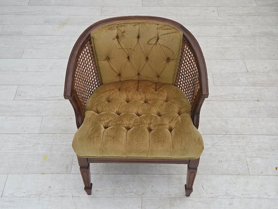 Image 1 of Fauteuil danois des années 1950, revêtement en velours et en maille, bois de chêne.