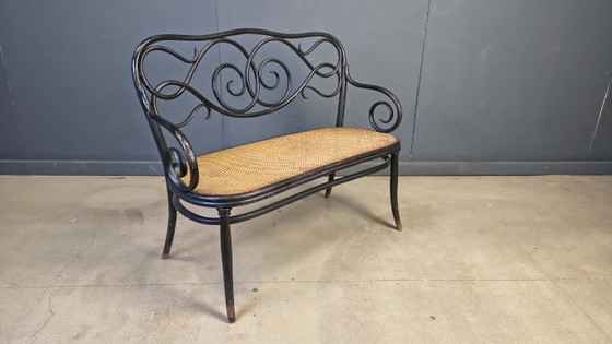 Image 1 of Jugendstil-Sofa Nr. 2 aus gebogenem Holz und Rohrgeflecht von den Gebrüdern Thonet, Österreich, 1900er Jahre