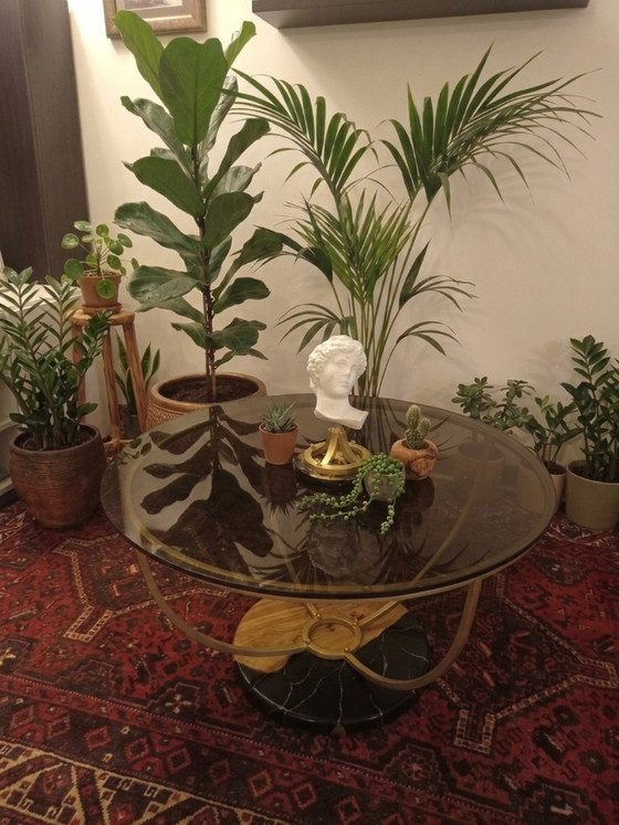 Round glass, metal and marble coffee table, Black, Modern (photo 2 of 9)