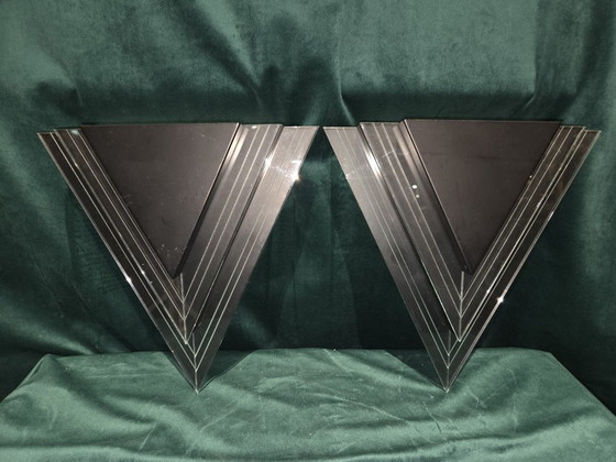 Image 1 of Set of 2 vintage triangular wall lamps – black/smoked glass – Herda design