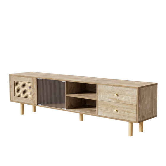 Image 1 of Urban Meuble TV-meubel in houtlook van rotan en glas met lades 172*35*48 cm