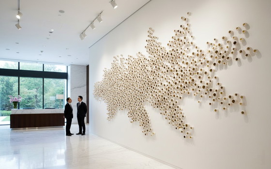 Image 1 of 3D Black & Copper Metallic Wall Art Pods: Modern Sculptural Installation, Set of 60 