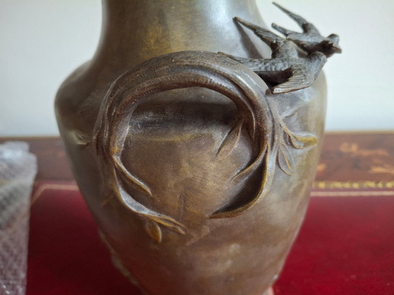 Image 1 of Pair of Art Nouveau spelter vases with triple patina, signed Louis and François Moreau