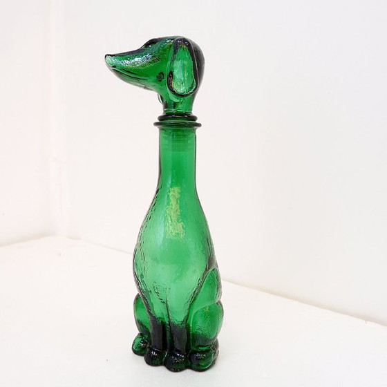 Image 1 of Jarra de cristal verde Empoli con forma de perro salchicha – Italia, década de 1960