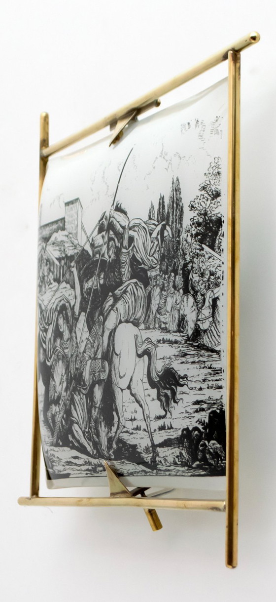 Image 1 of Sconcerto italiano di metà secolo in ottone e vetro acidato curvato, anni '50