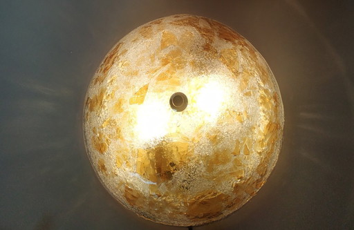 Rare Massive design 70s 'gold leaf' effect ceiling lamp (probably Murano glass).