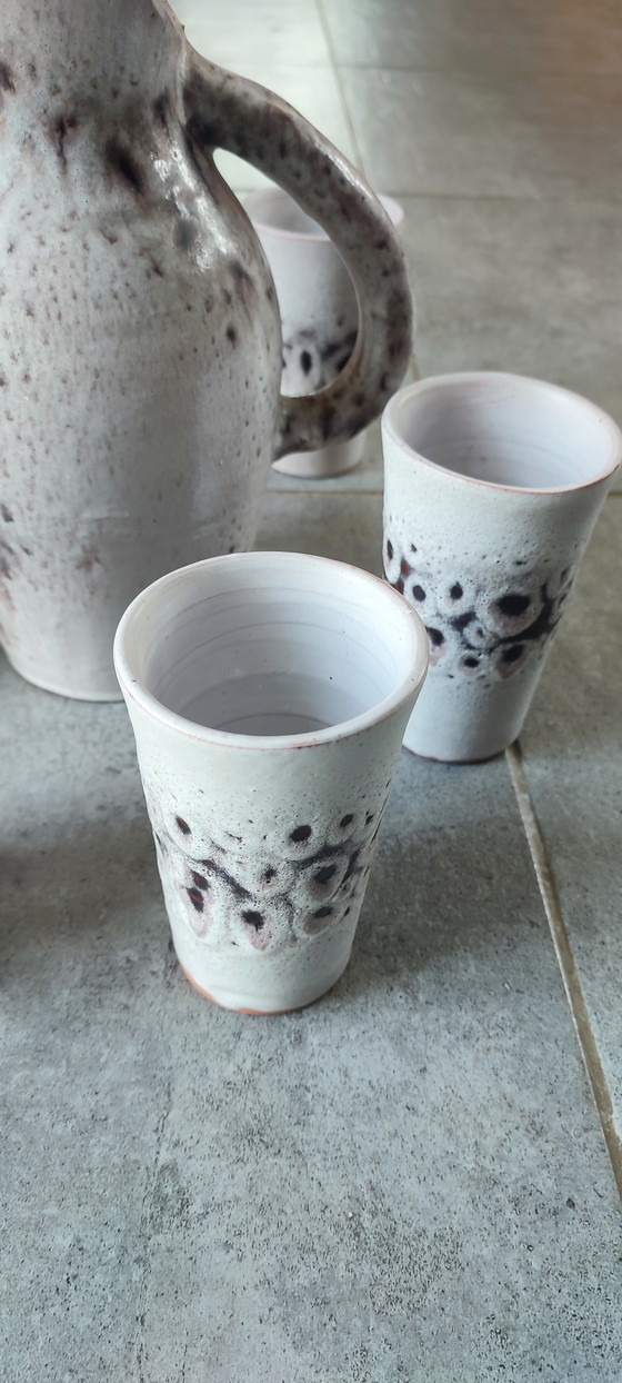 Image 1 of Geëmailleerd aardewerk sinaasappelservies uit de jaren 60