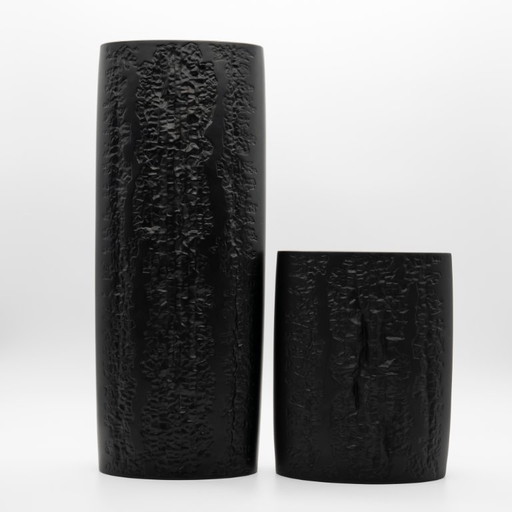 Rare Martin Freyer Rosenthal Bisque Porcelaine Noire Vase Duo Brutalist Op-Art