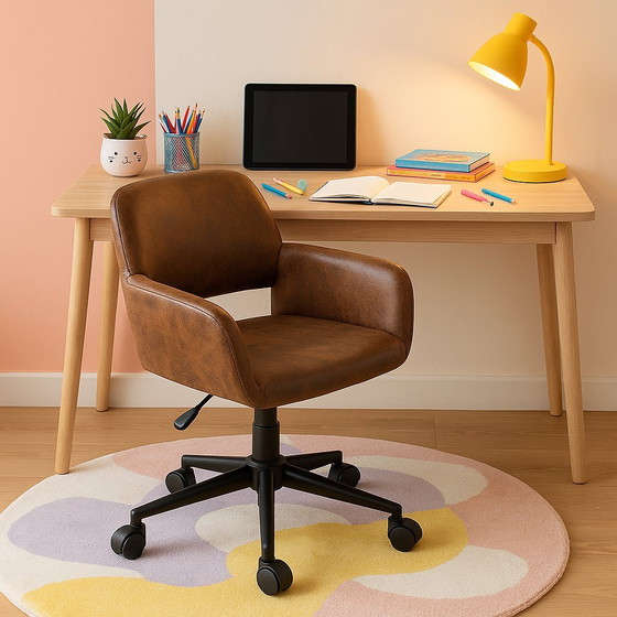 Image 1 of Urban Meuble vintage office chair in suede fabric, swivel, height-adjustable and with 5 castors ROSS KD SUEDE BROWN BLACK