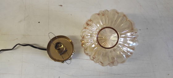 Image 1 of Amber glass globe table lamp - mid-20th century