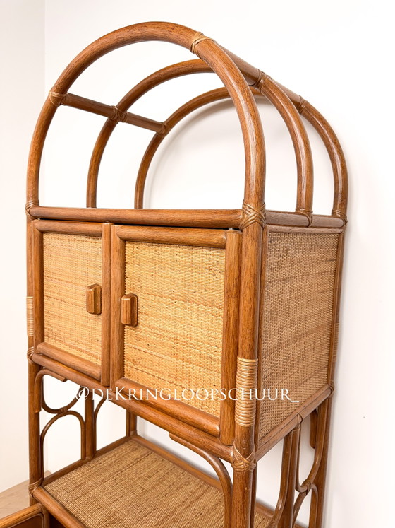 Image 1 of Vintage rattan bamboo manou arched cabinet with doors