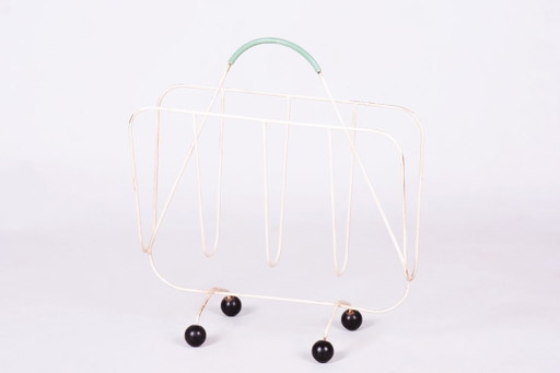 Porte-revues MidCentury original, métal peint, bien conservé, tchèque, années 1950