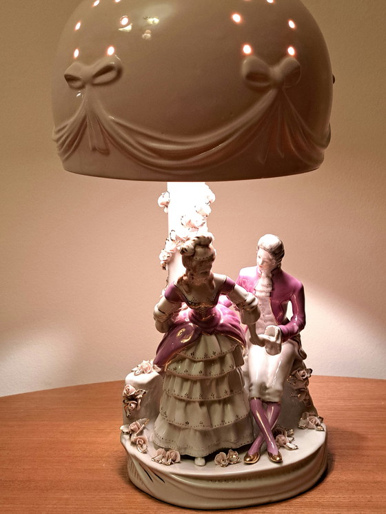 Image 1 of BEAUTY. Elegant Vintage Porcelain Lamp • Luxor Romania • Rococo • Rare Porcelain Shade