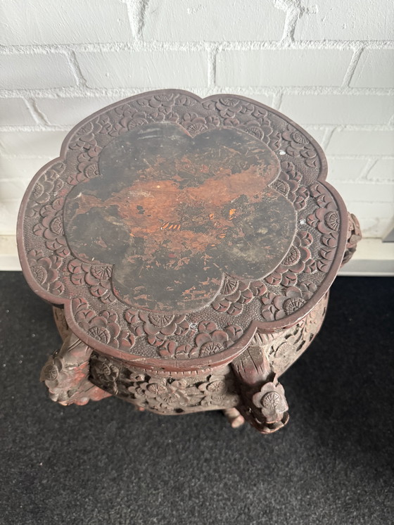 Image 1 of Support à plantes vintage en bois dur sculpté chinois