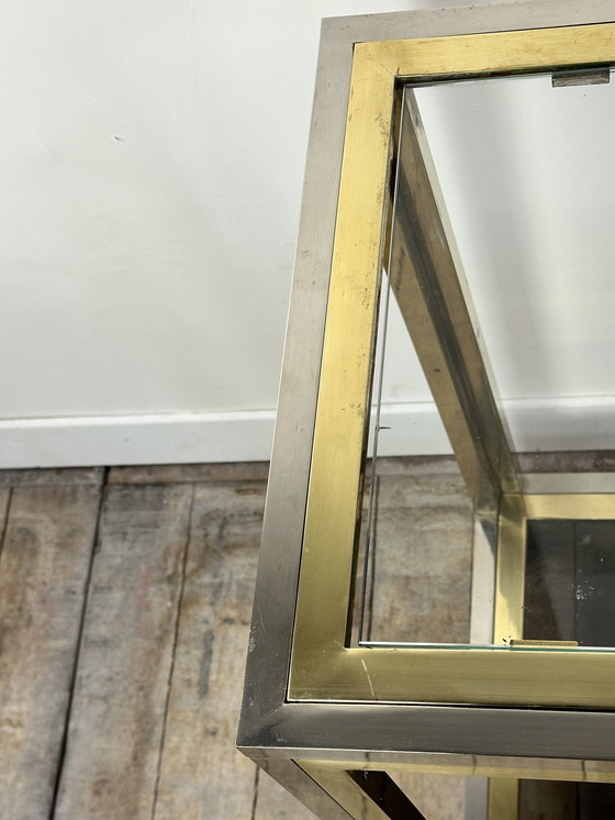 Image 1 of Willy Rizzo Chrome-plated Metal and Gold Brass Console 1970's
