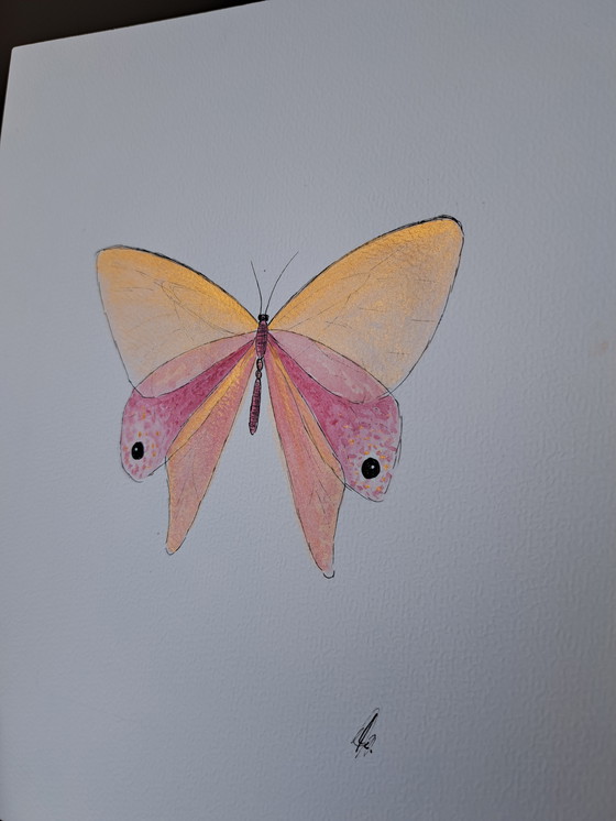 Image 1 of Watercolor Painting Butterfly With Gold Effect | With Frame