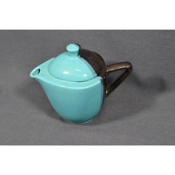 Mid 20th Century Vallauris – Black and Turquoise Blue Faience Coffee Set - 15 pcs – Crockery (photo 12 of 18)
