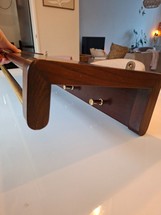 Appendiabiti da parete in legno scuro e ottone, Marrone, Mid Century Modern (foto 8 di 9)