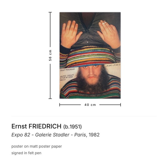 Image 1 of Ernst FRIEDRICH Expo 82 - Galerie Stadler - Paris Signed poster 1982