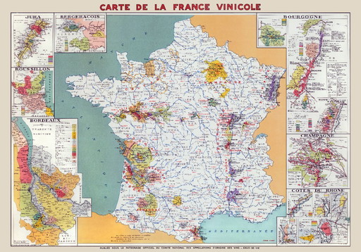 Vins de France 1949 - Vintage map of French wine regions - (84.1 x 118.9 cm)