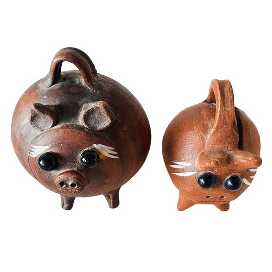 Image 1 of Set di salvadanai messicani vintage, in ceramica, fatti a mano, bohémien, anni '70