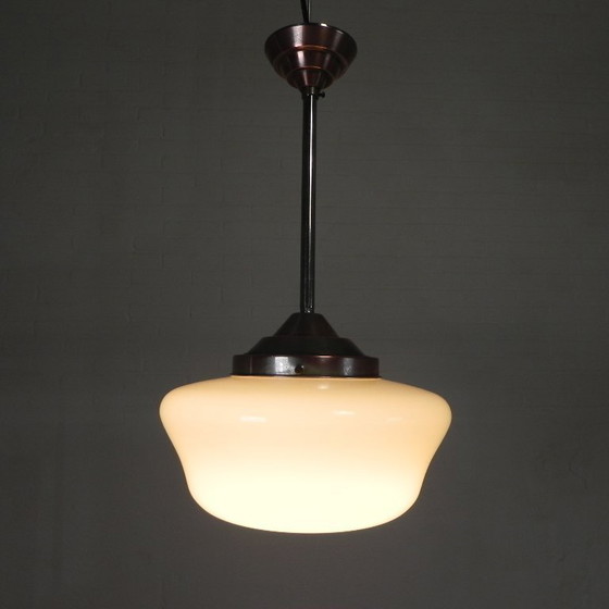 Image 1 of Art Deco pendant lamp with white glass shade, 1930s