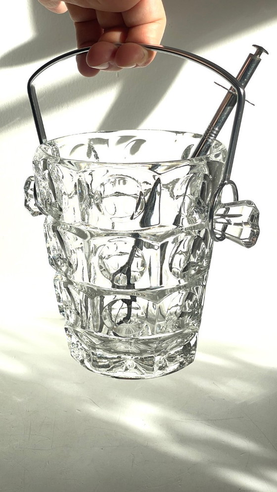 Image 1 of SEAU à Glace Cristal Ciselé et PINCE Vintage