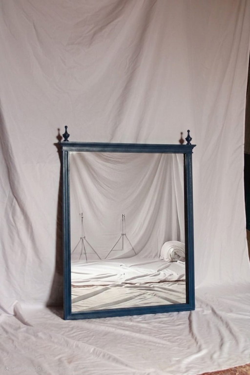 Restaurierter Vintage-Spiegel in Marineblau, im Stil Louis XVI. – Wood