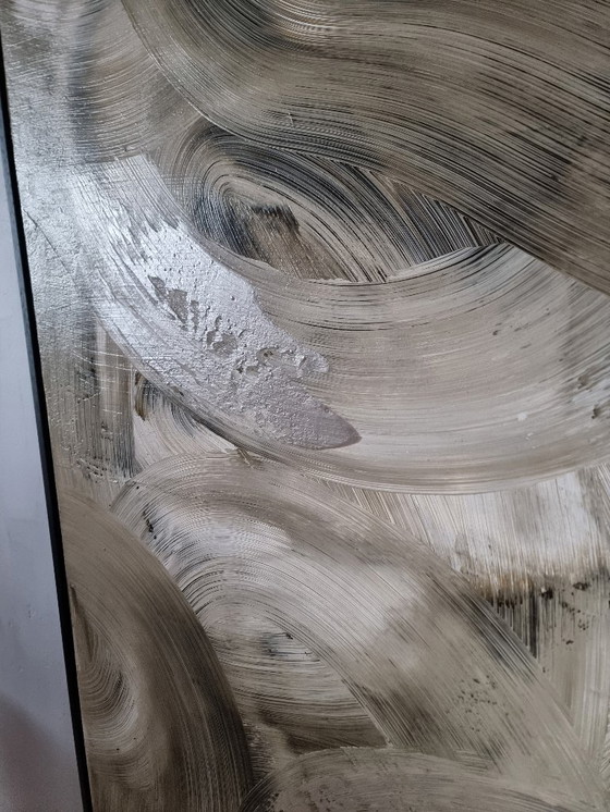 Image 1 of Frances Eckhardt - Peinture abstraite moderne peinte à la main, art contemporain beige argenté 100x100