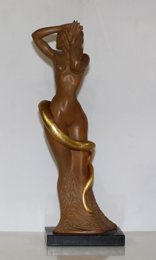 Prof. Ernst Fuchs - Frau Lot - polymer cast on granite base, partially gilded, signed