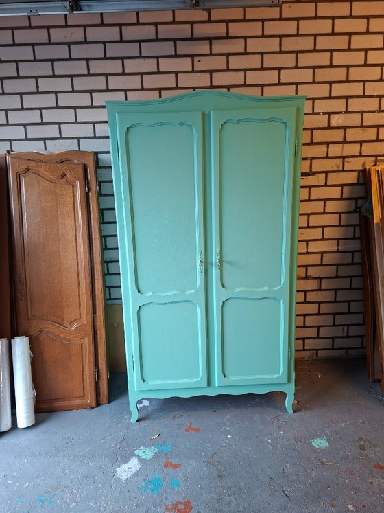 Mint green wardrobe with two doors, Wood, Vintage (photo 8 of 9)