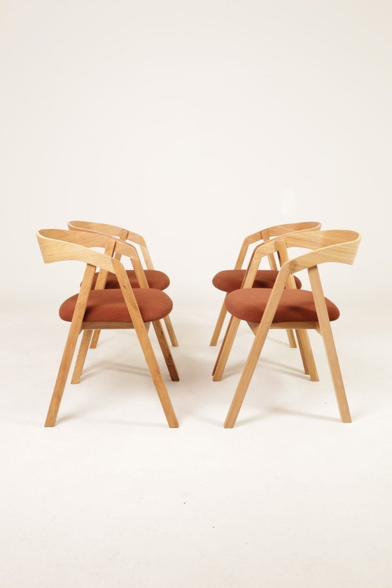 Image 1 of Esszimmerstühle aus Eichenholz, Kupfer und Samt, 6er-Set