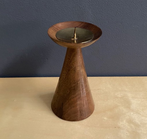 Teak Wood and brass candlestick 1970s