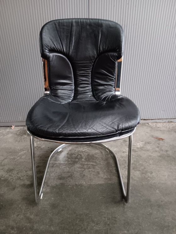 Image 1 of Willy Rizzo for Cidue - set of 6 Italian vintage chairs in black leather