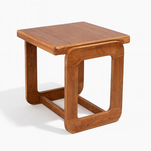 Pair of Brutalist Side Tables, Beech Wood, 1970s, Germany