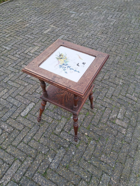 Image 1 of Antique Side Table, Tile Table, Plant Table with Tile