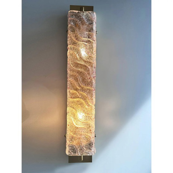 Image 1 of High-End Gold Wall Sconce Pair with Ametista “Graniglia” Murano Glass