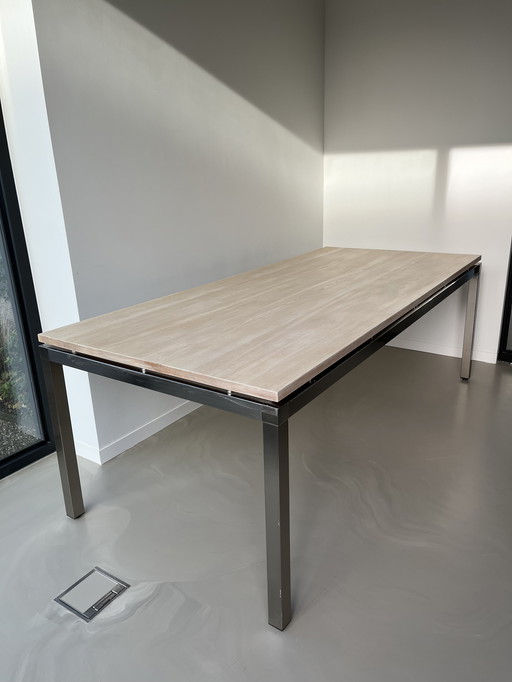 Stainless Steel Table With Wooden Top