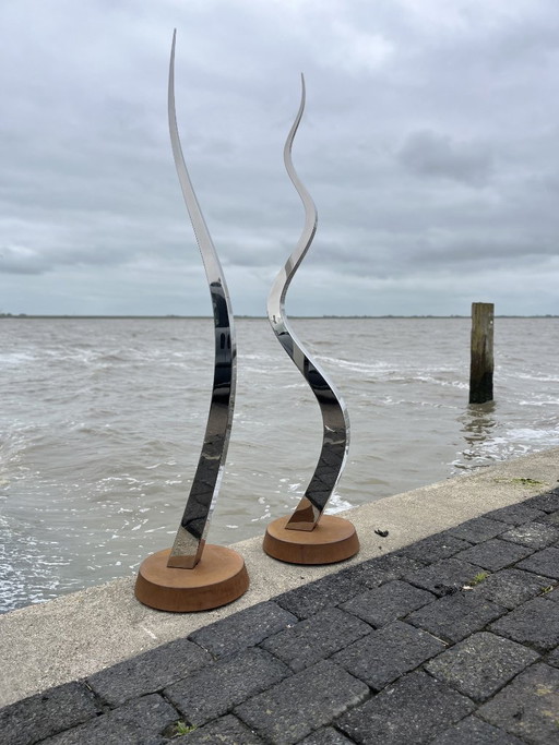 Kinetic Stainless Steel Sculptures – Unique Handmade Art Set