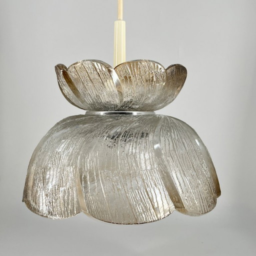 Mid-century ice glass pendant lamp in lotus design – 1970s