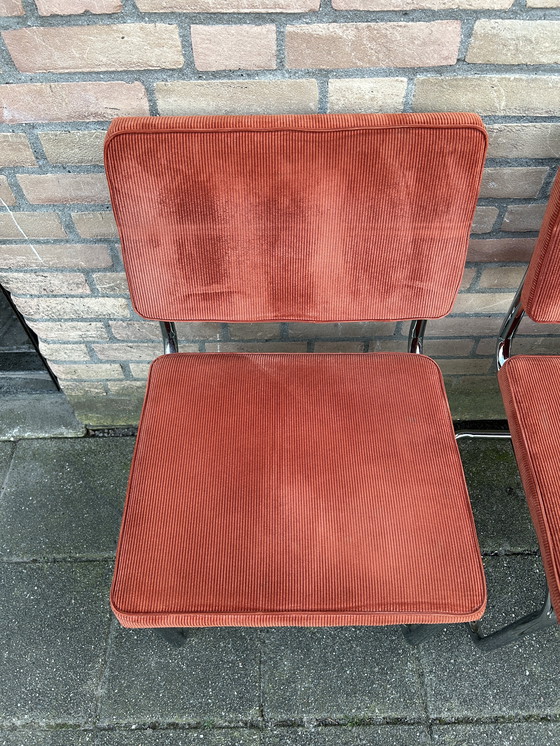 Image 1 of 5 sedie in tessuto a coste con struttura tubolare cromata