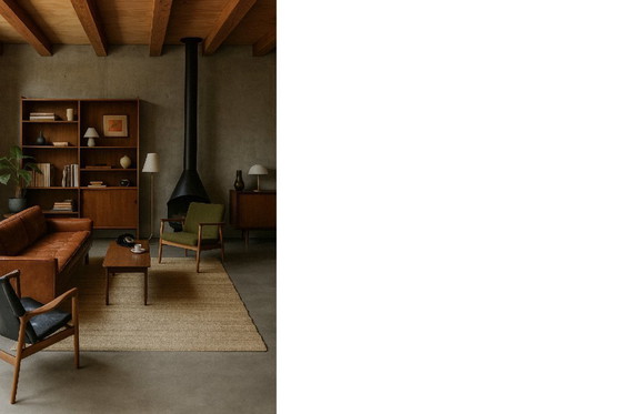 Image 1 of Vintage Indiaas natuurlijk bruin platgeweven jute tapijt, jaren 70