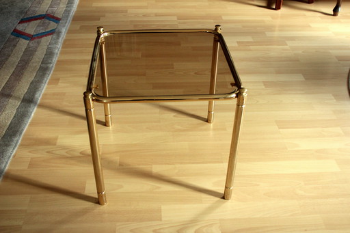 Space Age side table brass with smoked glass top - Vintage