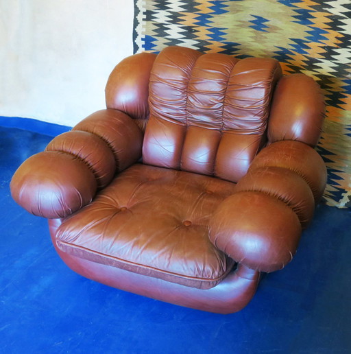 Large Italian Lounge Chair in Leather, 1970s