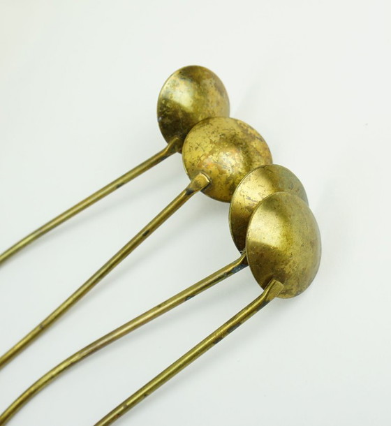 Image 1 of Ensemble de 4 verres à thé style années 50, signés Hein Matten, support en laiton, anses en raphia.